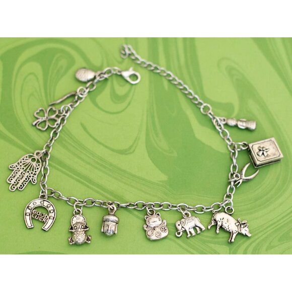 Vintage Silver Tone Intricate Adorable Animals Charm Bracelet 9 inch - W21 - Picture 2 of 3